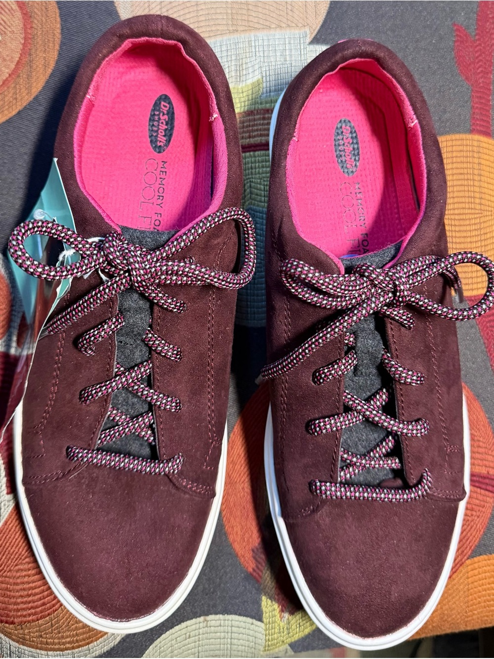 Dr. Scholl's Wander Up Burgundy Microsuede Platform Sneakers Womens Memory Foam